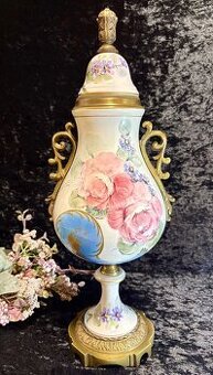 Starozitna porcelánové amfora s bronzom, znacena