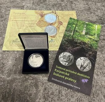 10 Euro Karpatské bukové pralesy PROOF 2015 + pamätný list