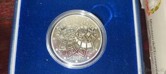 strieborná Talianska minca z roku 2007, proof, 50te výročie