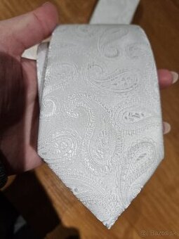 Pánska svadobná kravata OZETA - biela s paisley vzorom