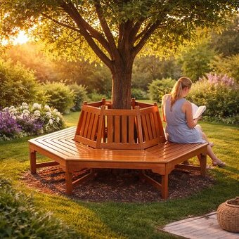 Záhradná lavica drevená kruhová