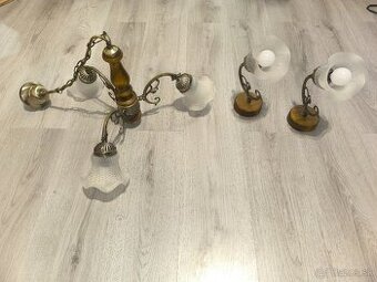 Rustikálny luster + 2 nástenné lampy