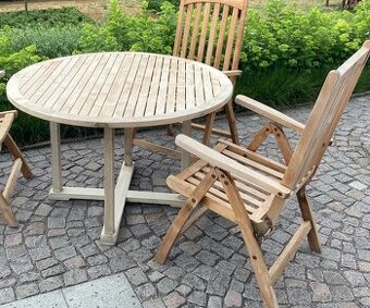 AKCIA: Teakove sedenie - okruhly stol a 2 poloh. stolicky