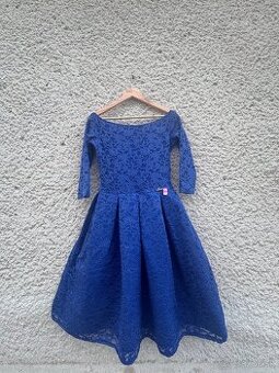 SET: modré šaty+zlatá kabelka