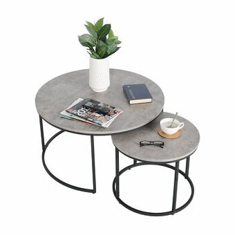 Sada 2 konferenčných stolíkov – Betón/Čierna