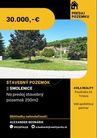 NA PREDAJ: stavebný pozemok 250m² v obci Smolenice.