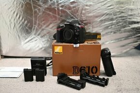 Nikon D610 + batérie+grip+SD karty-wifi