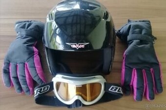 Lyžiarska prilba, okuliare, rukavice
