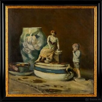 Obraz Karel Augusta-Zátišie s porcelánovými figúrkami