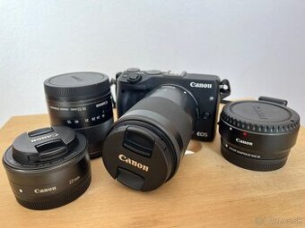 CANON EOS M3 + objektivy, adapter, nabijacka
