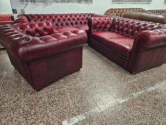 CHESTERFIELD ŠTÝL 3+2+1,KOŽENÁ-BORDOVOČERVENÁ