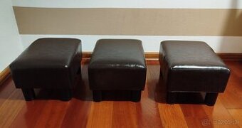 Tmavohnedé koženkové taburetky - 3 ks