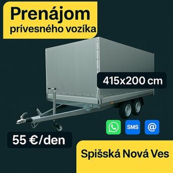 Prenájom prívesného vozíka / autoprepravníka 415x200x200 cm