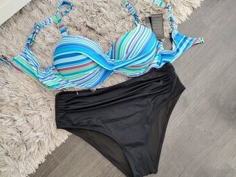 Dvojdielne plavky pre plnoštíhle. Tyrkysová + čierna L,4XL