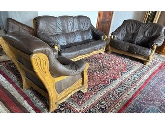 Dubová rustikální kožená sedačka, 3788