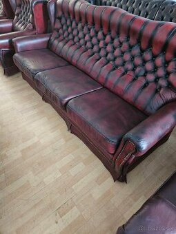CHESTERFIELD ŠTÝL,KOŽENÁ 3+1+1,ZNÍŽENÁ CENA