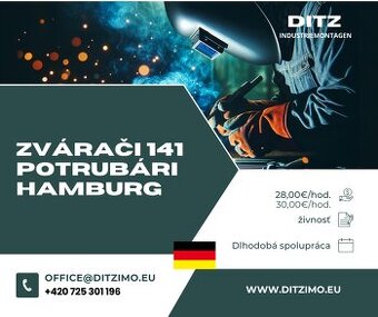 Zvárači TIG 141 a potrubári Nemecko, projekt do konca 10/25