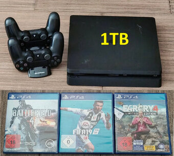 PlayStation 4 Slim 1TB + 2 ovladace a hry - 1