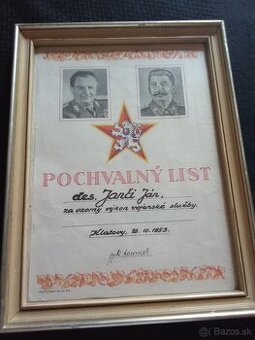 pochvalny dekret 1953 - Ceskoslovensko.