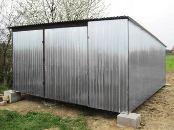 Plechová garáž 4×5 m – pozinkovaná, dvojkrídlová brána