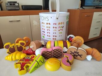 Drevené potraviny na krájanie Eco Toys - 23 ks