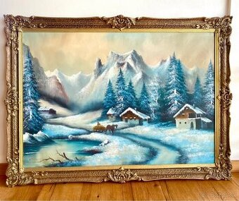 Starý krásný velký obraz, olejomalba na plátně