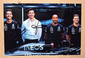 Mercedes F1 Hamilton Russell Schumacher Wolff autogramy