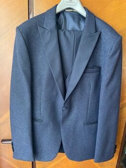 Pánsky modrý oblek–sako,nohavice,vesta,veľ. 56