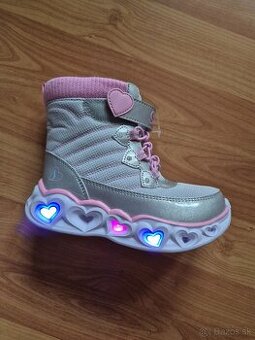 Skechers blikajúce čižmy Heart Lights - Heart Sivá / Striebo