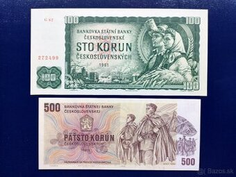 bankovky ČSSR 100Kčs, 500Kčs    UNC
