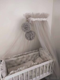 Detská kolíska + komplet výbava + baldachýn POM