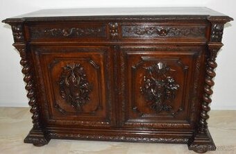 Starožitná komoda s loveckými motivy - dub masiv - 1