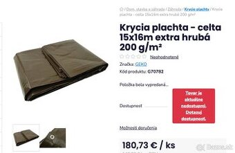 Krycia plachta - celta 15x16m extra hrubá 200 g/m²