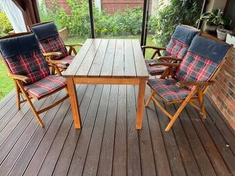 Kvalitný záhradný nábytok z tikového dreva – 4 kreslá + stôl
