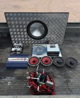 car audio zostava, zosilňovače, subwoofer, repro, kabeláž