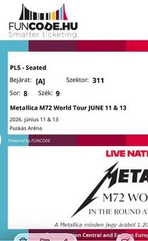 Predám lístok na Metallicu