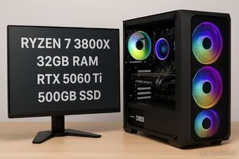 🔥 Herný tichý výkonný PC-RTX 5060 Ti/32GB DDR4 RGB/R7-3800X