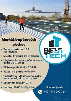 Montér trapézových plechov - Nemecko