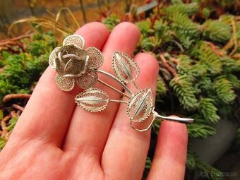 Strieborná filigránová brošňa Ruža, Ag 800