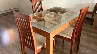 Jedálenský stôl so sklom 75 x 120 cm + 3 ks stoličiek