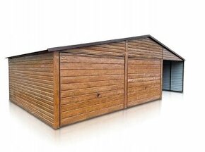 Plechová garáž 6x5m + prístrešok 3x5m dvojgaráž