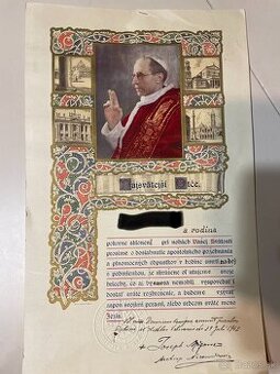 Apoštolské požehnanie pápeža Pius XII. - Original