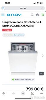 Predám umývačku riadu Bosch SBH4ECX21E – úplne nová