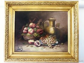 Starožitný Obraz - Zátišie Ovocie s Džbánom