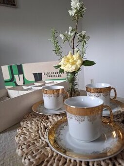Elegantný retro kávový servis Karlovarský porcelán so zlatým