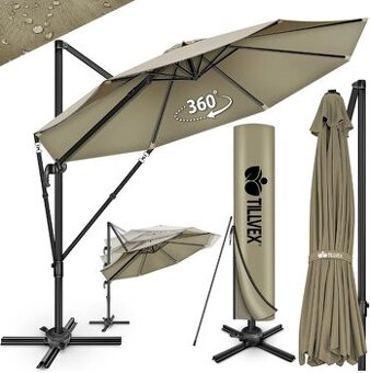 tillvex® PREMIUM slnečník 330 cm – hnedý, UV50+, novy