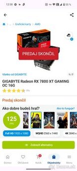 Predám grafickú kartu RX 7800 XT, 16GB, OC, GIGABYTE