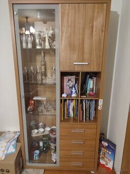 Obývačková stena – vitrína + skrinka + TV stolík + zástena