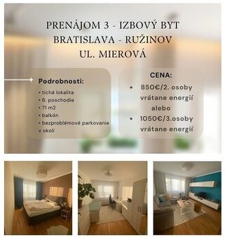 Na prenájom štýlový 3-izbový byt, Mierová, Bratislava - Ruži