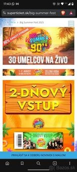 Big summer Fest 2 dvojdňové listky,stan a parkovanie